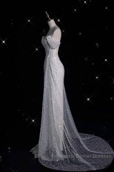 Unique Mermaid Off The Shoulder Sequin Short Sleeves White Wedding Dresses Brides Dress